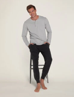 Malibu Collection® Men’s Long Sleeve Henley With Woven Detail -Snuggle And Style AlexFallPickup 271