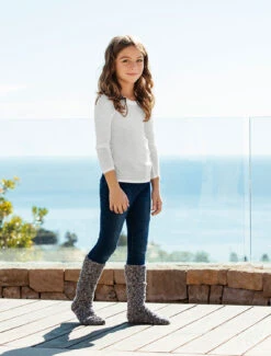 CozyChic® Youth Socks 9 CozyChic® Youth Socks -Snuggle And Style B814 HE INDIGO WHITE