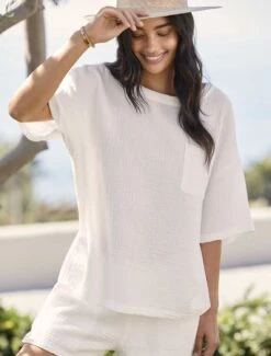 Malibu Collection® Sun Soaked Crinkle Cotton Tee & Short Set -Snuggle And Style BDF SS23 WOMEN O BDWMC21668 0489 V2 web