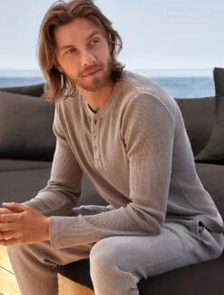 Malibu Collection® Men’s Pigment Waffle Long Sleeve Henley Tee -Snuggle And Style BDMMC21363 1835 V3