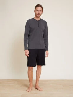 Malibu Collection® Men’s Pigment Waffle Long Sleeve Henley Tee -Snuggle And Style BDMMC21363 Carbon 2599