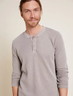 Malibu Collection® Men’s Pigment Waffle Long Sleeve Henley Tee -Snuggle And Style BDMMC21363 Nickle 2413