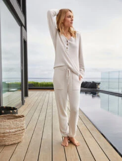 CozyChic Ultra Lite® Rib Back Placket Henley -Snuggle And Style BDWCU21252 4878 V3