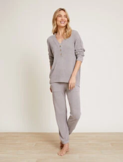 CozyChic Ultra Lite® Rib Back Placket Henley -Snuggle And Style BDWCU21252 Pewter 4901