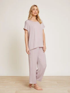 Washed Satin Tee & Cropped Pant Set 8 Washed Satin Tee & Cropped Pant Set -Snuggle And Style BDWES21241 Feather 5227