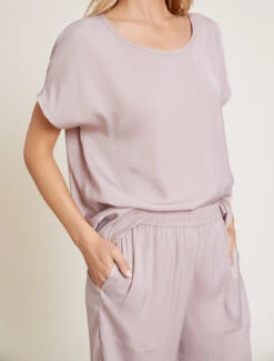 Washed Satin Tee & Cropped Pant Set 10 Washed Satin Tee & Cropped Pant Set -Snuggle And Style BDWES21241 Feather 5237