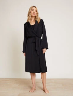 Washed Satin Notch Collar Robe -Snuggle And Style BDWES21315 Black 5531