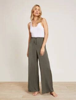Washed Satin Paperbag Pant -Snuggle And Style BDWES21448 OliveBranch 5247