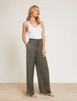Washed Satin Paperbag Pant -Snuggle And Style BDWES21448 OliveBranch 5254