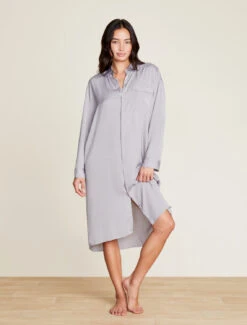 Washed Satin Piped Nightshirt With Love Embroidery 11 Washed Satin Piped Nightshirt With Love Embroidery -Snuggle And Style BDWES21645 DoveGray 1322