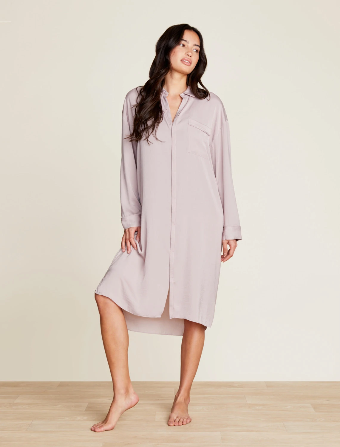 Washed Satin Piped Nightshirt With Love Embroidery 2 Washed Satin Piped Nightshirt With Love Embroidery - Image 2