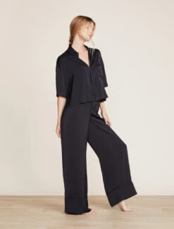 Washed Satin Cropped Dream Shirt -Snuggle And Style BDWES21922 Carbon 2030