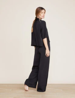 Washed Satin Cropped Dream Shirt -Snuggle And Style BDWES21922 Carbon 2031