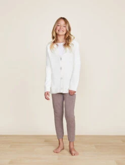 CozyChic Lite® Youth Cable Button Cardi -Snuggle And Style BDYCL21999 Pearl 1161