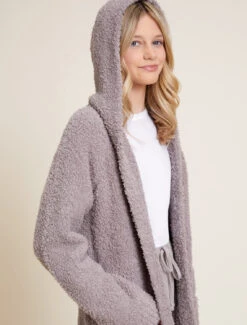 CozyChic® Boucle Youth Hooded Long Coatigan 11 CozyChic® Boucle Youth Hooded Long Coatigan -Snuggle And Style BDYNV21438 BeachRock 4348