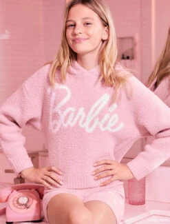 CozyChic® Barbie™ Youth Hoodie -Snuggle And Style MTYCC21316 DustyRose White 0222 V3 W