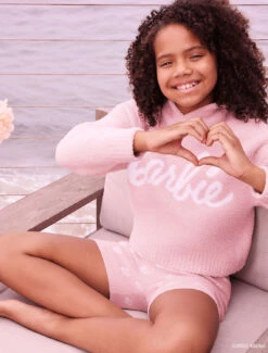 CozyChic Ultra Lite® Barbie™ Monogram Youth Biker Short -Snuggle And Style MTYCU21318 DustyRose White D0943 V2 W